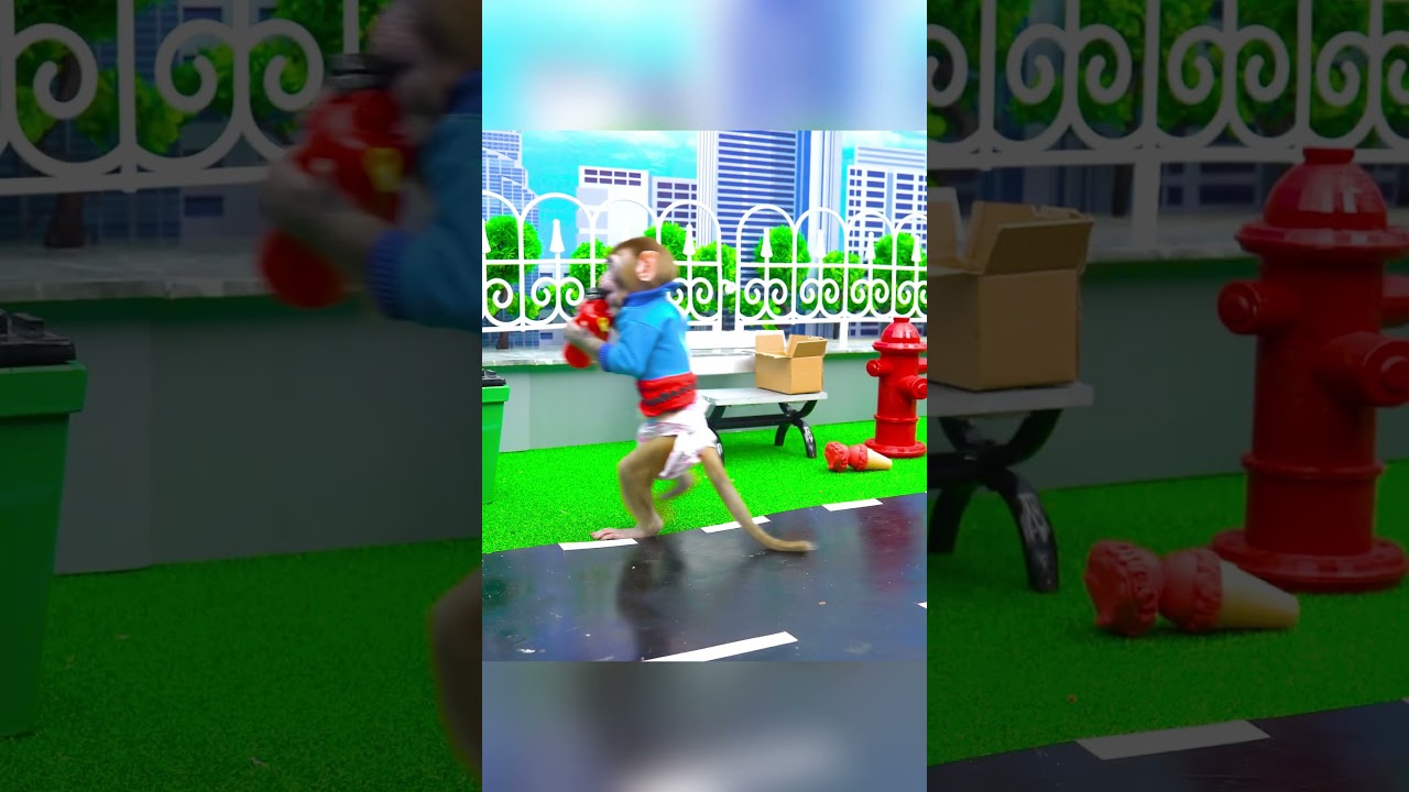 Coca Monkey puts out the fire with a fire extinguisher