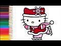 Drawing And Painting a Cute Kitty Ice Staking For kids, toddlers