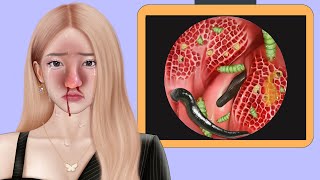 ASMR Remove Worm & Leeches Infected Nose | Severely Injured Animation