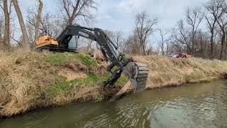 Excavator And A Specialized Pontoon Boat Working Together On The River! Wet And Wild!!