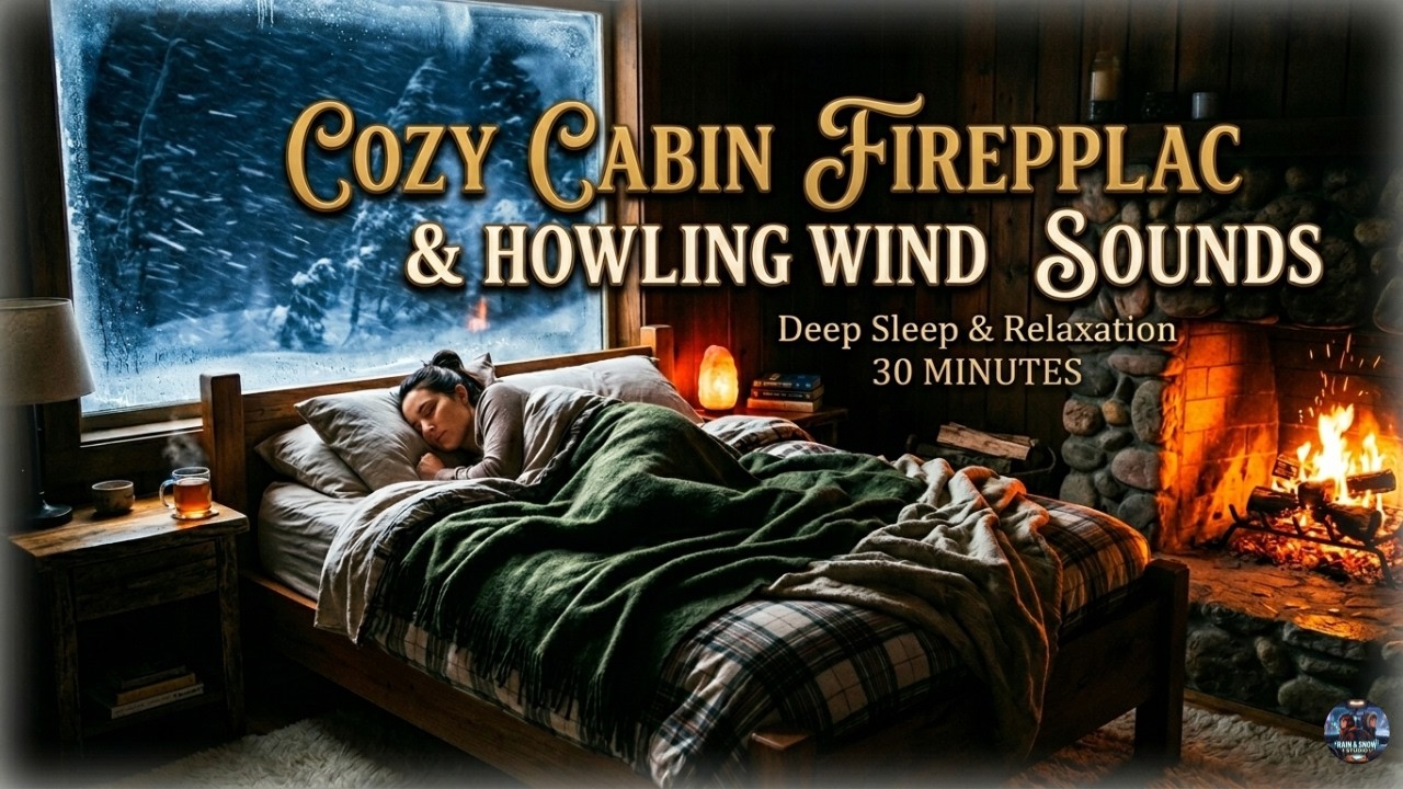 Deep Sleep in a Blizzard | Cozy Cabin Fireplace & Howling Wind Sounds ...