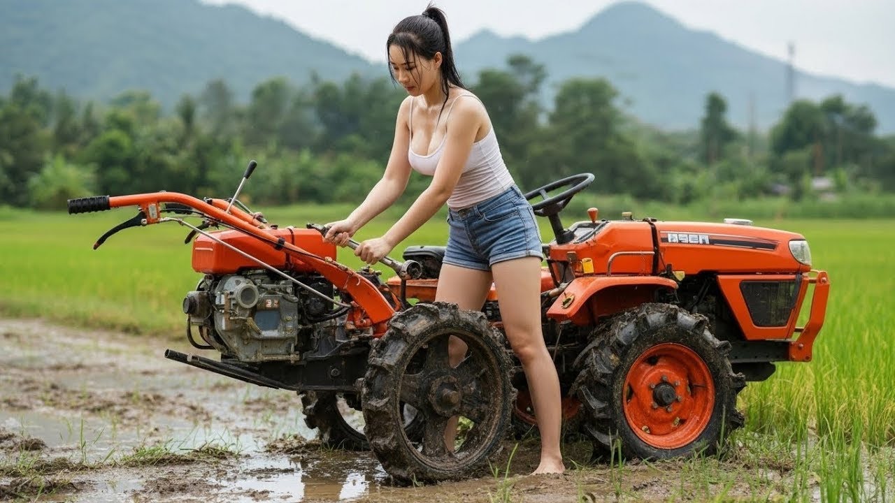 Girl rescues, repairs and restores broken and flooded tractors