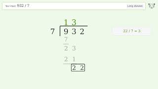 932/7 Long Division — Step-by-Step | Tiger Algebra Solver