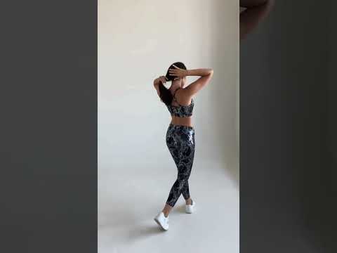 Фітнес-костюм для фітнесу, йоги зі зміїним принтом (топ, легінси) чорний/срібло - S, видео 1