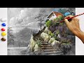 How to paint stairway to the house in acrylics  timelapse  jmlisondra