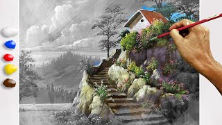 How to Paint Stairway to the House in Acrylics / Timelapse / JMLisondra