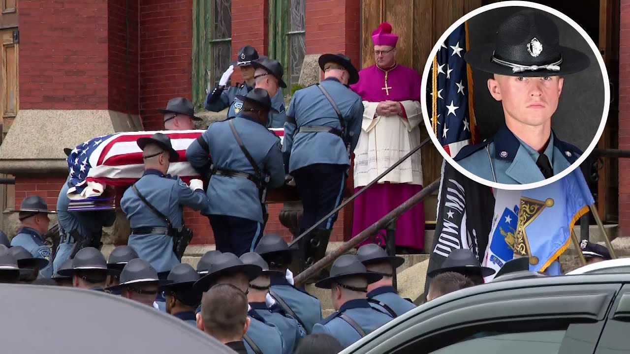 Mourners line the street to pay respects to fallen MSP trooper - YouTube