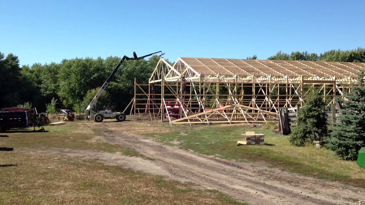 Erecting Roof Trusses on Pole Shed - YouTube