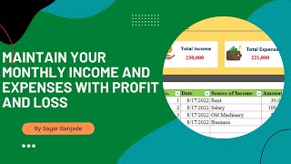 How To Maintain Income &amp; Expenses With Profit and Loss In Excel | Excel Work | Advanced Excel