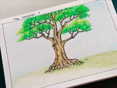 Cara Menggambar Pohon dengan Pensil Warna dan Crayon How 
