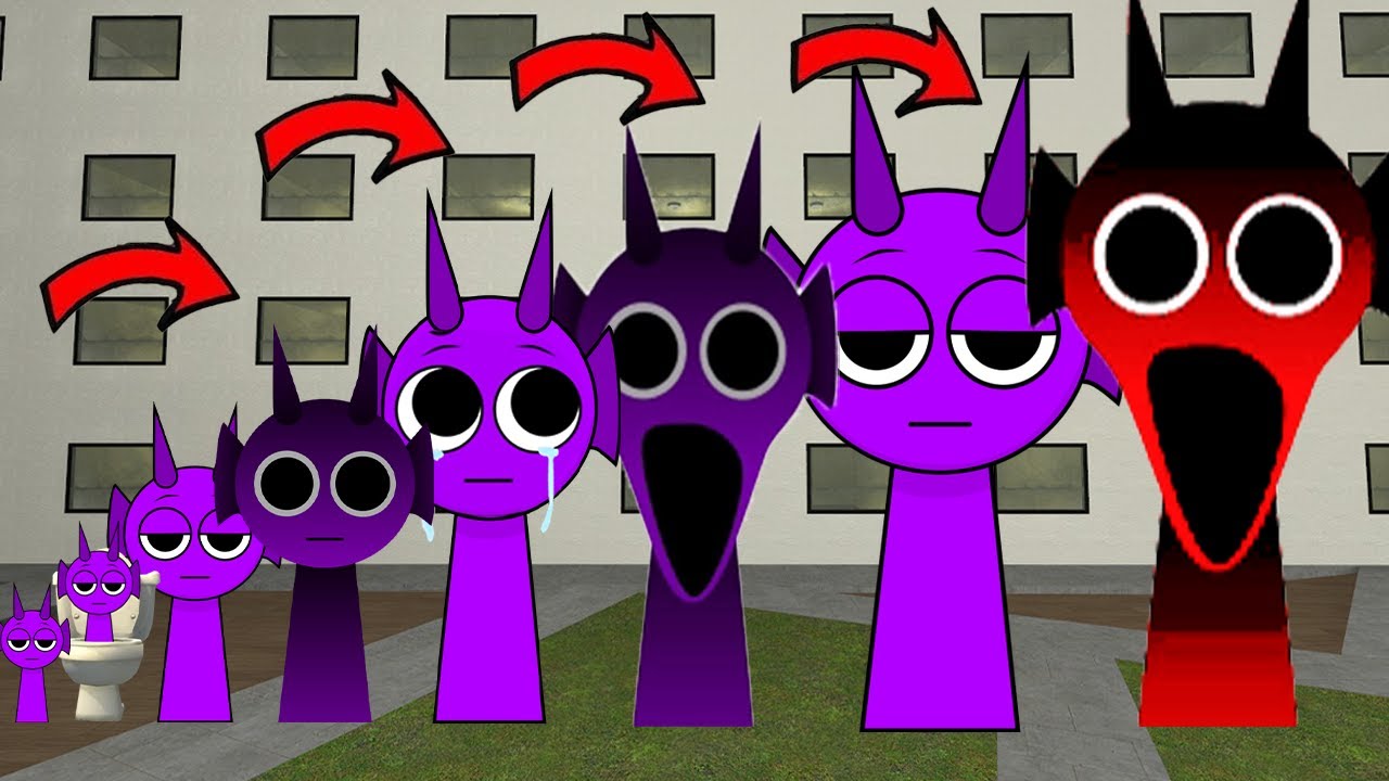 All the Sizes Of Nightmare Sprunki Durple want me to help them in Gmod