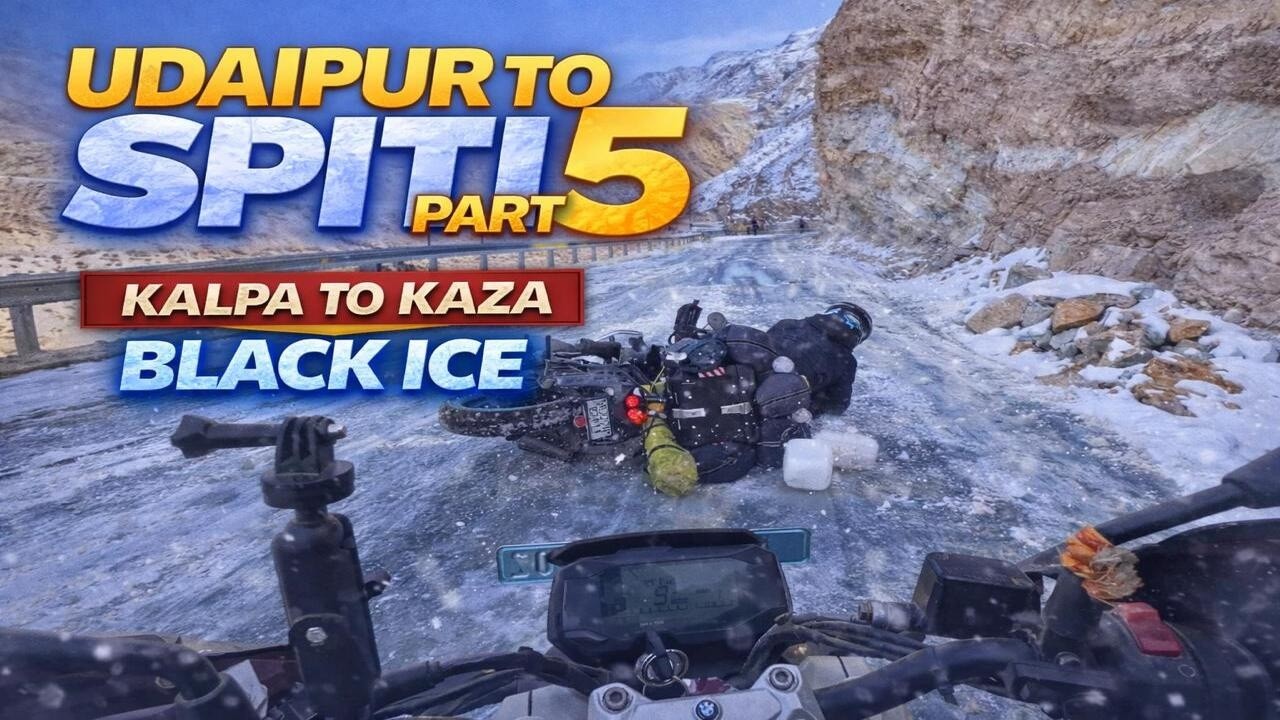 Bike Slipped on Black Ice 😱 | Kalpa to Kaza Ride | Udaipur to Spiti Part 5 l @gauramotovlogs