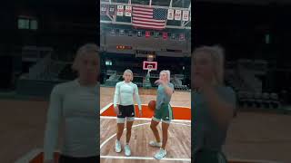 Haley and Hanna Cavinder hitting near half court shots