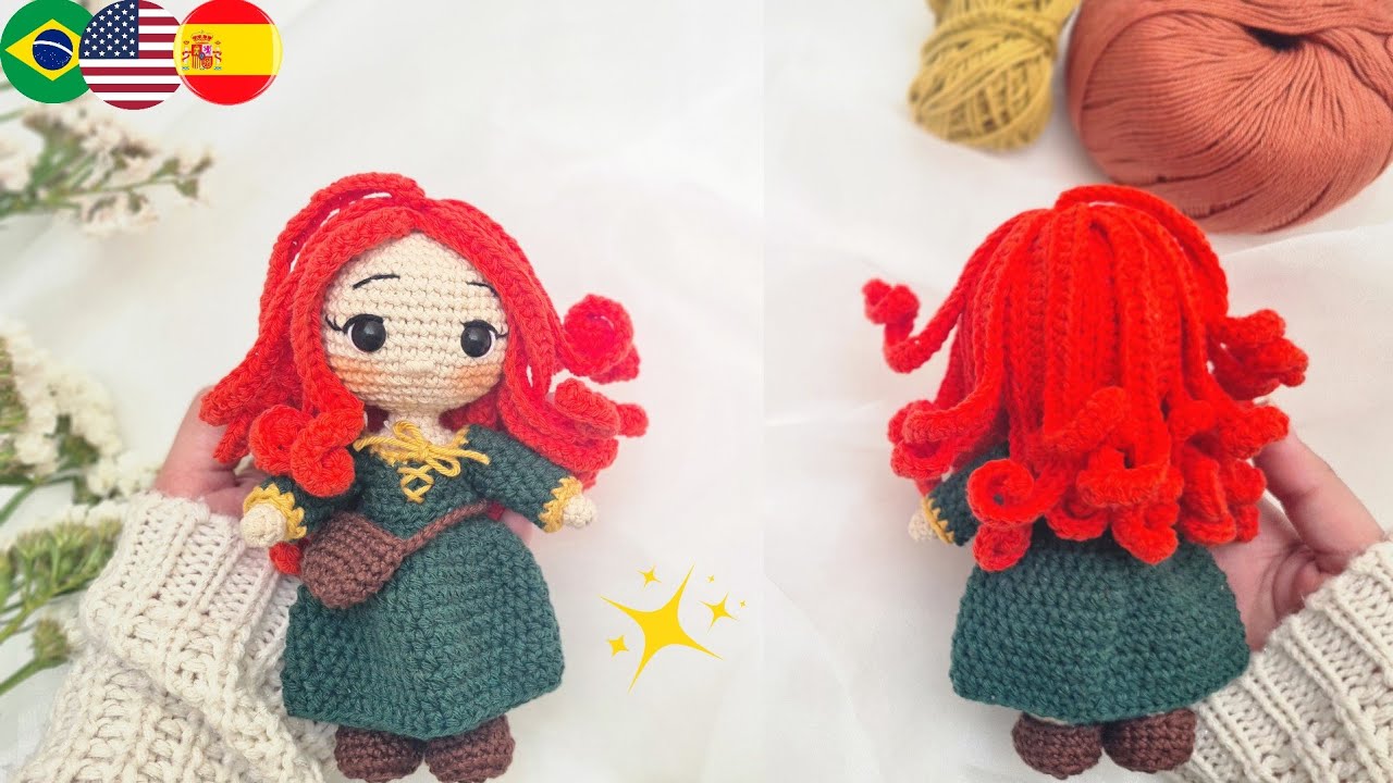Princesa Merida Amigurumi🧡| Parte 3/3 Cabeza y Cabello| Subtítulos Spa/Eng/Port