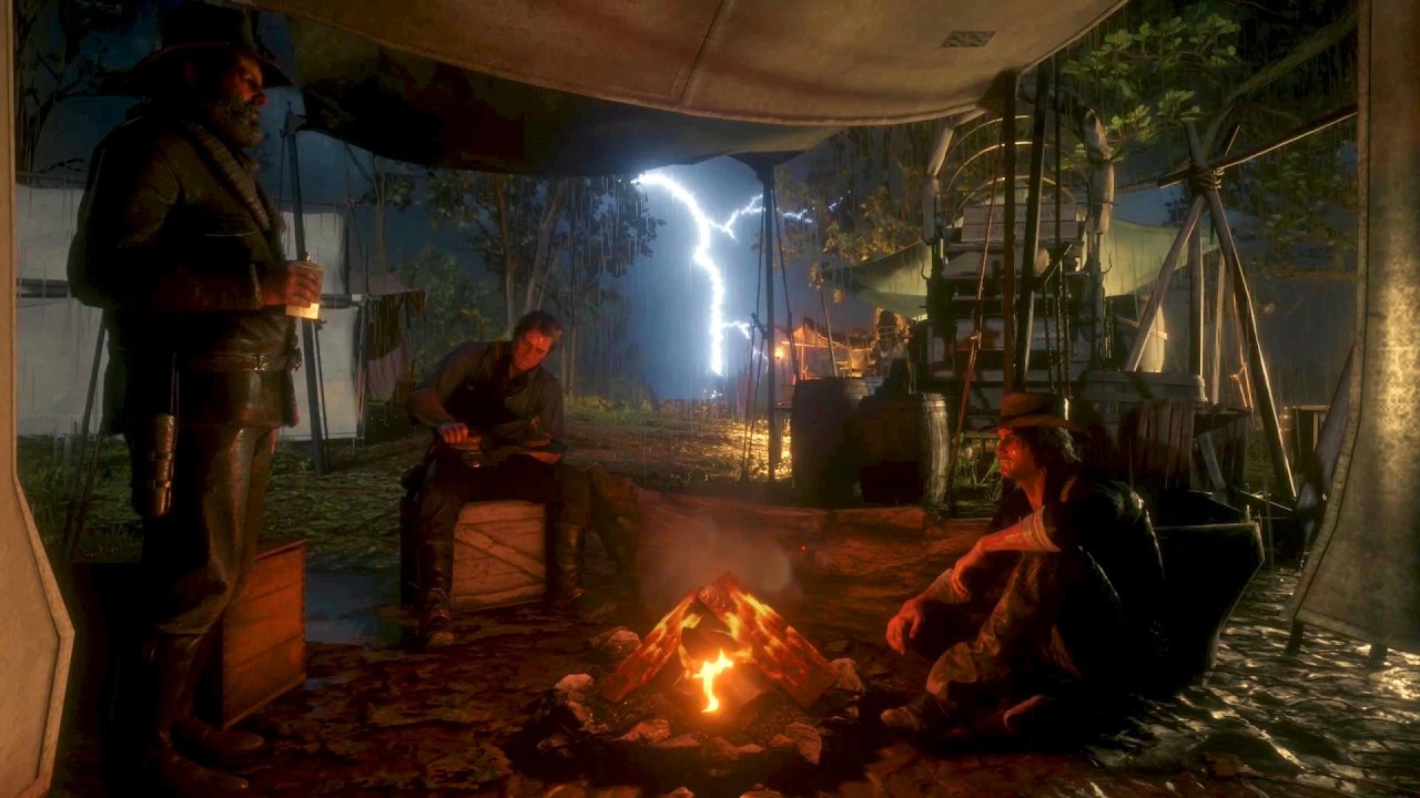 POV By The Campfire In A Thunderstorm With Arthur And The Gang | RDR2 ASMR