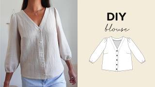 DIY Cotton Blouse + Sewing Pattern | Easy Sleeved Top with Buttons Tutorial ✨