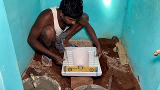 Wow Excellent & Indian Toilet Seat Installation Process-Using By Sand And Cement Mixer