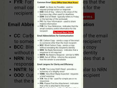 #shorts #education #excel #english Top Email Jargons | Email Acronym| Gmail tips