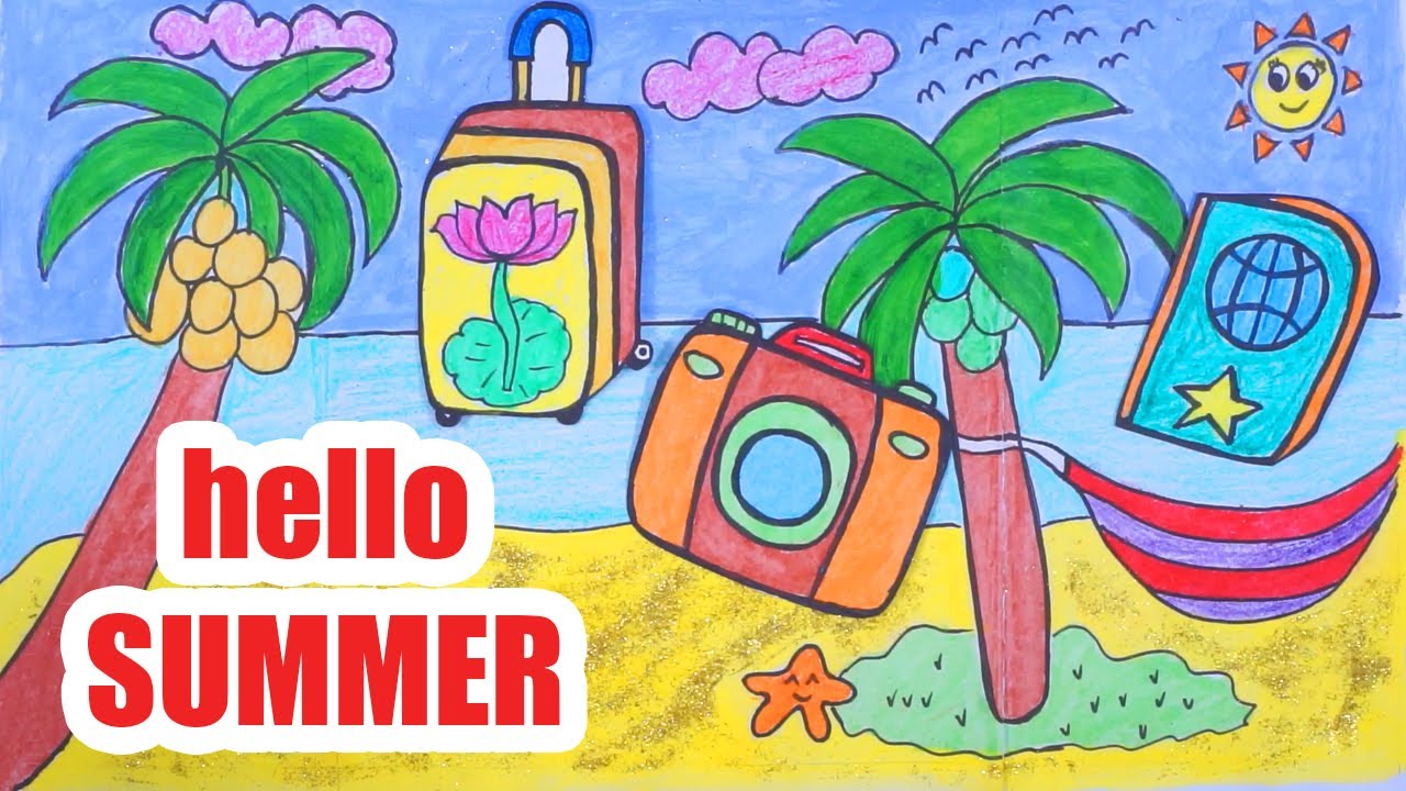 HOT SUMMER THEME and VACATION - Draw and Coloring the Things to Prepare for Holiday HOT SUMMER THEME and VACATION - Draw and Coloring the Things to Prepare for Holiday