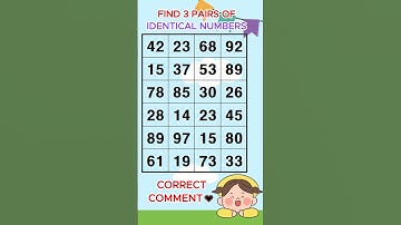 Find 3 pairs of identical numbers /Dementia Prevention Quizzes/Dementia Tests. No.105