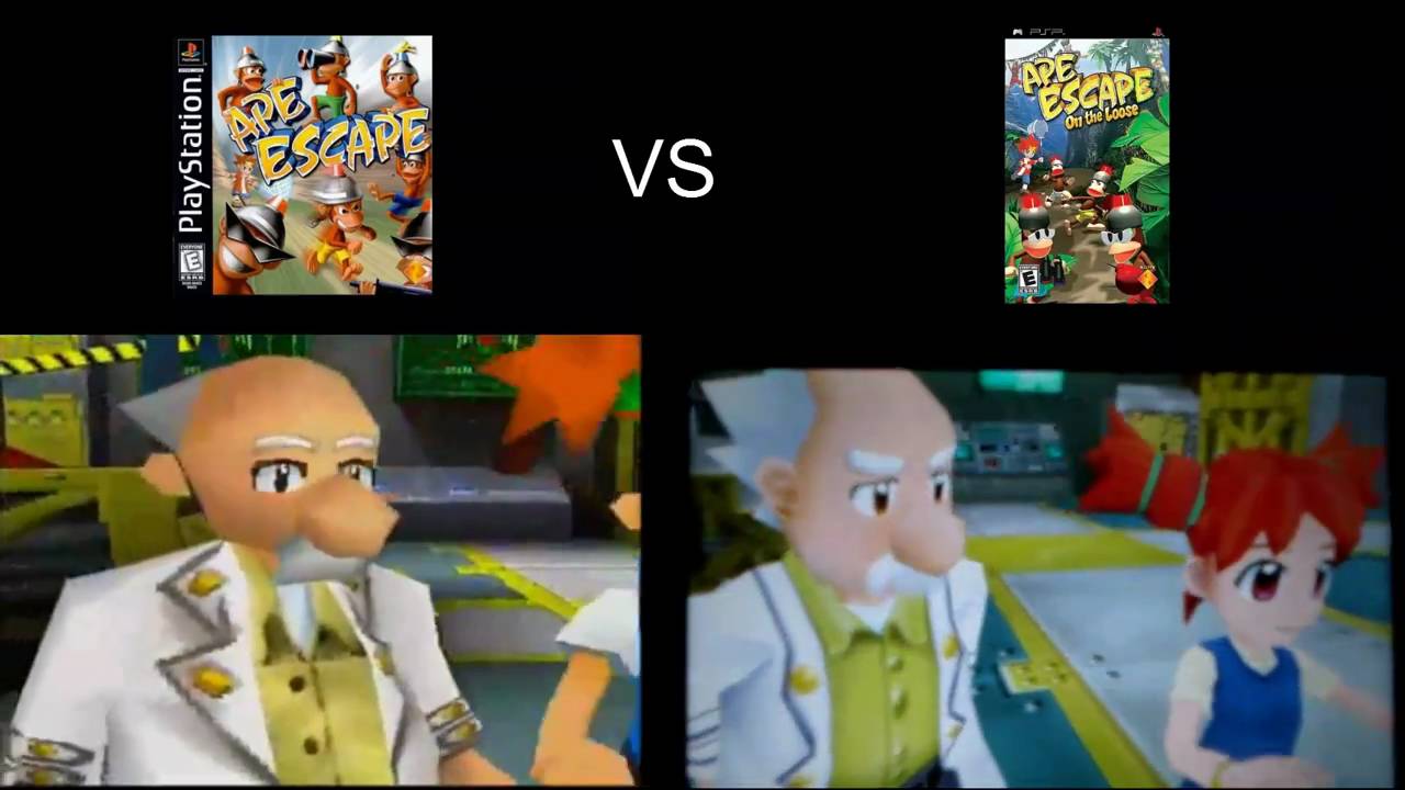 Ape Escape ps1 vs Ape on the loose psp side by side comparison - YouTube