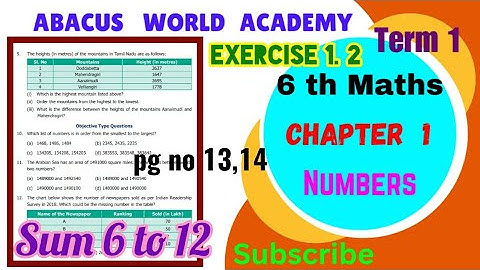6th Maths Term 1 Chapter 1 Numbers Exercise 1.2 Sum 6to12 pgno13,14/NewTNsyllabus#abacusworldacademy