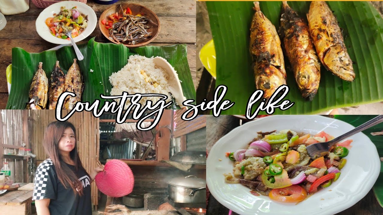 Country side life. I made simple lunch. Dried anchovies and eggplant