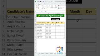0611 1Age Ko Year, Month &amp; Days Me Nikale 😲 DATEDIF Function ⚡ #excel #excelshorts #exceltips