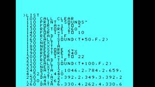 Ti99/4A Typed in Program from the Magazine :- Compute! 1983 (Sounds)