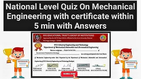 National Level Quiz On Mechanical Engineering with Certificates within 5 minutes || mech engineering