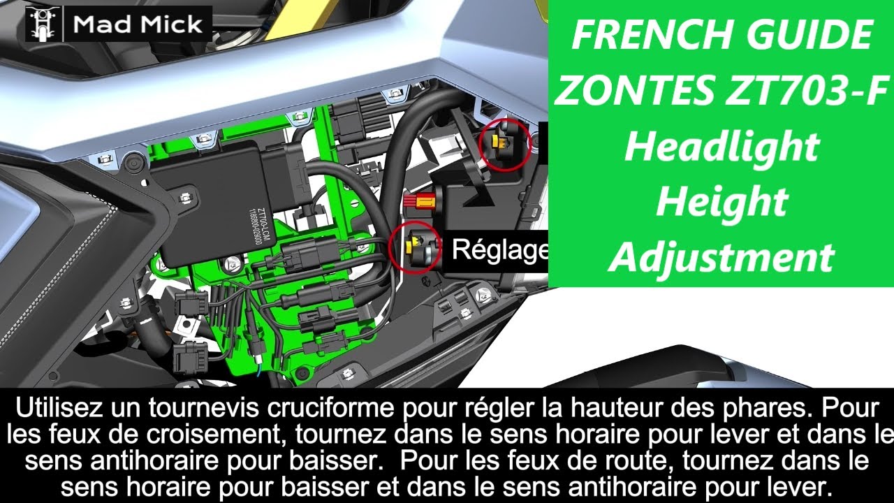 FRENCH GUIDE ZONTES ZT703 F Headlight Height Adjustment - YouTube