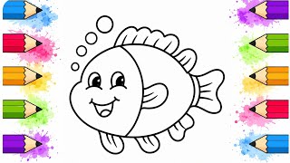 🎨Fish Coloring Drawing for Kids| Easy Fish drawing|Learn Colors for Children 🐟🌈|@PreetiCreativity