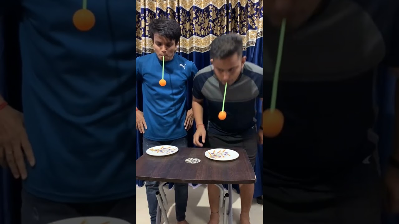 hold the ball with Straw mouth challenge game 