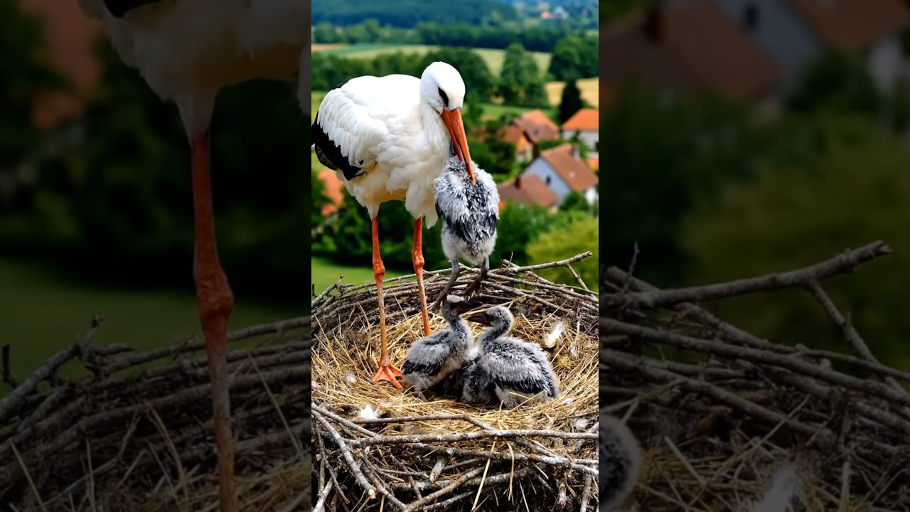 Birds nest daily life, Parent birds brings food to feed the babies in their nest,  [Ep