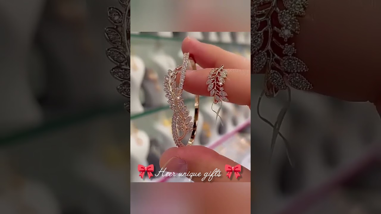 🔥 Elegant Leaf Bracelet & Ring Set | Premium Zircon Jewellery