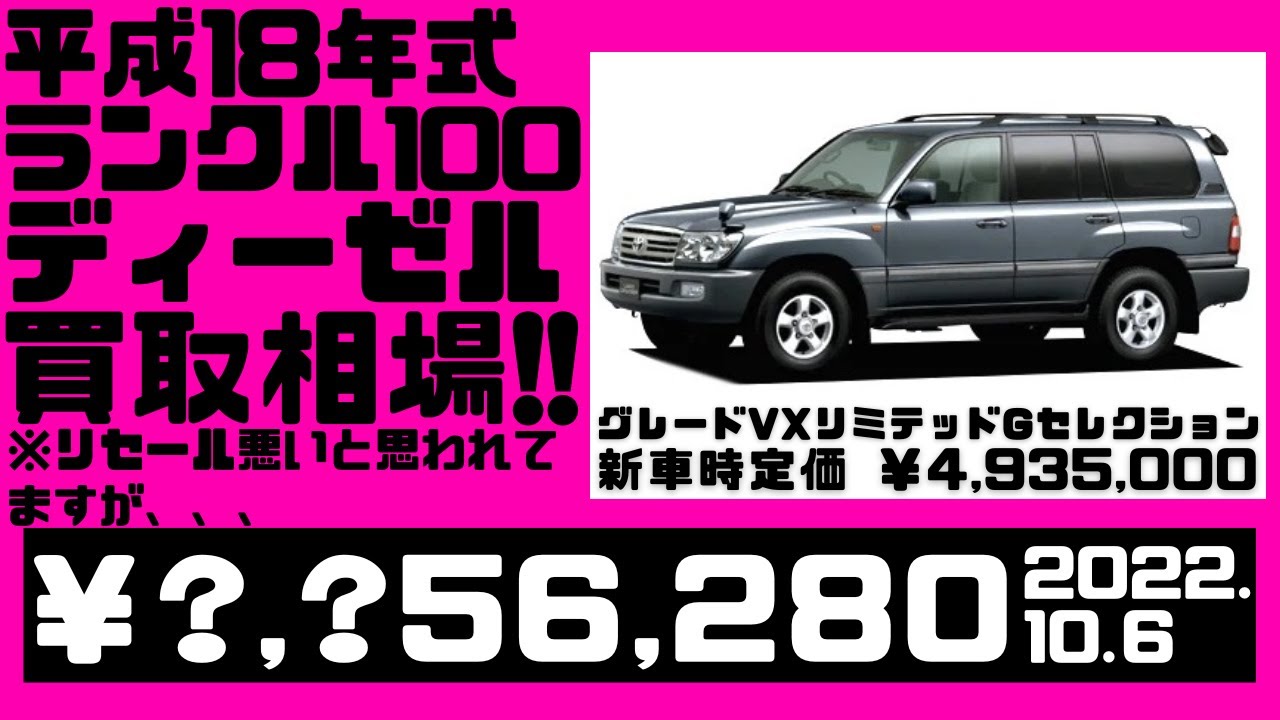 【相場公開】リセールが悪いと思われがちな、ランクル100の本当の相場を公開していきます。（2022.11.１時点）