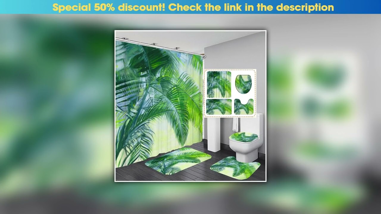 Editor’s Choice Green Leaves Printing Shower Curtain Tropical Plants Palm leaves Bathroom Curtains•
