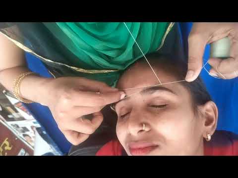 Thick to thin round shape eyebrow threading tutorial for beginners