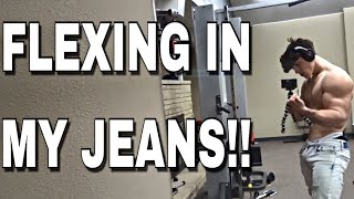 TEEN Bodybuilder Flex in JEANS at Private Gym || Back and Biceps