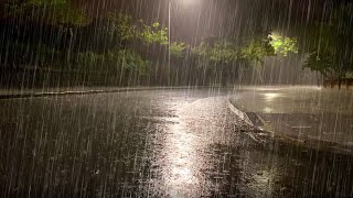 Get Instant Sleep With Beautiful Heavy Rain Terrible Thunder In Picturesque Path In Park At Night