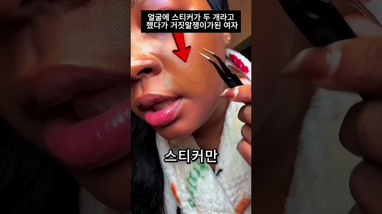 얼굴에 스티커가 두 개라고 했다가 거짓말쟁이가 된 여자 😳🐱