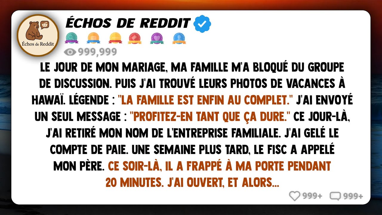Le jour de mon mariage, ma famille m'a bloqué du groupe de discussion. Ensuite, j'ai trouvé leurs...