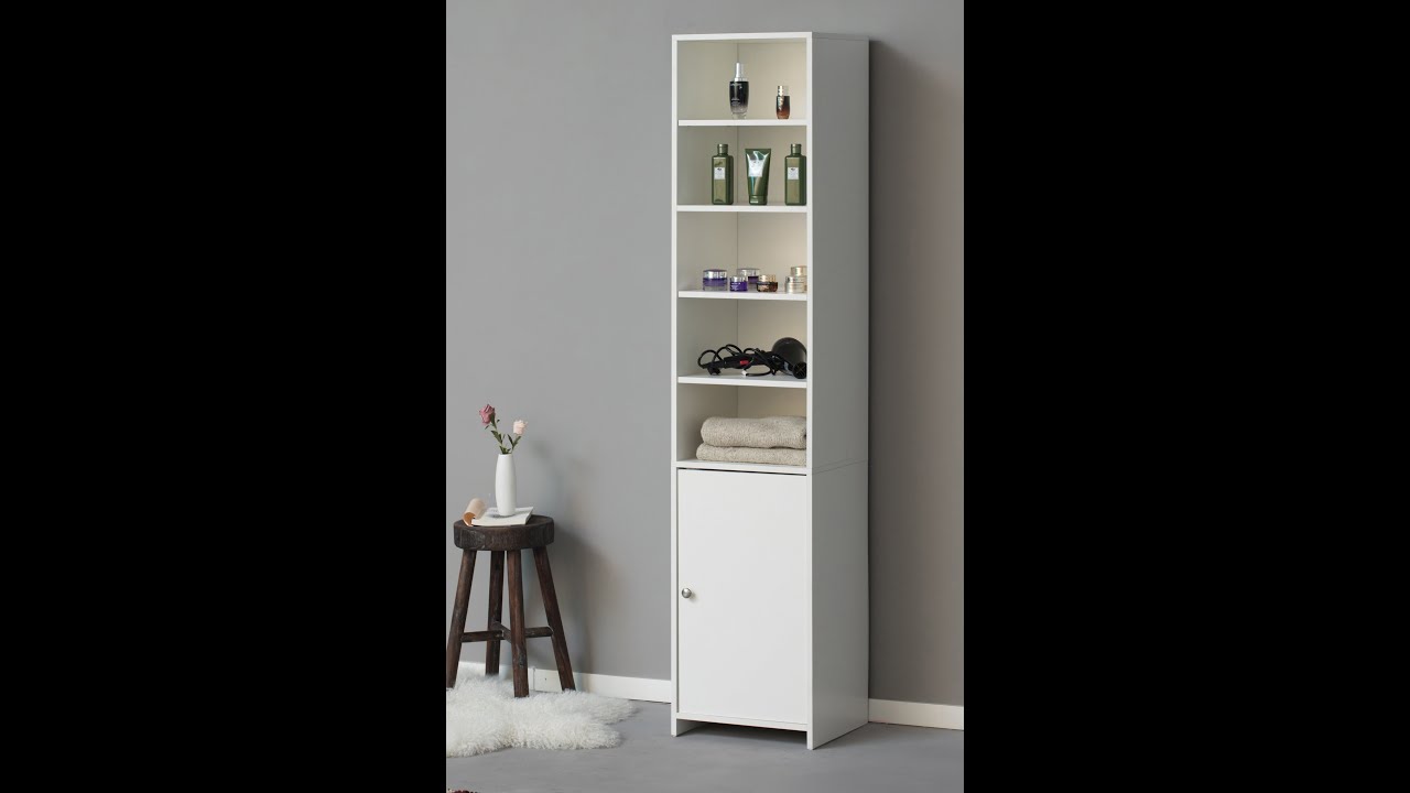 Basicwise White Tall Standing Bathroom Linen Tower Storage Cabinet for Bathroom and Vanity