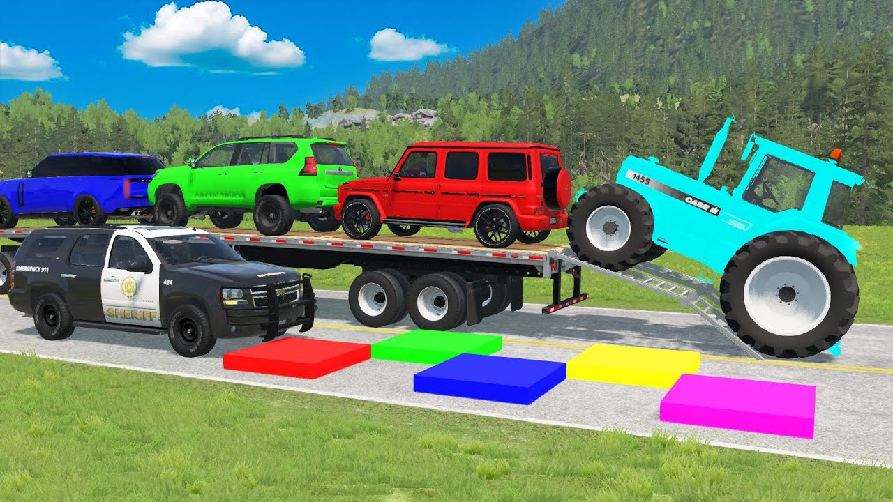 Flatbed Truck McQueen | Transportation with Truck - Pothole vs Car # | BeamNG.Drive Gameplay