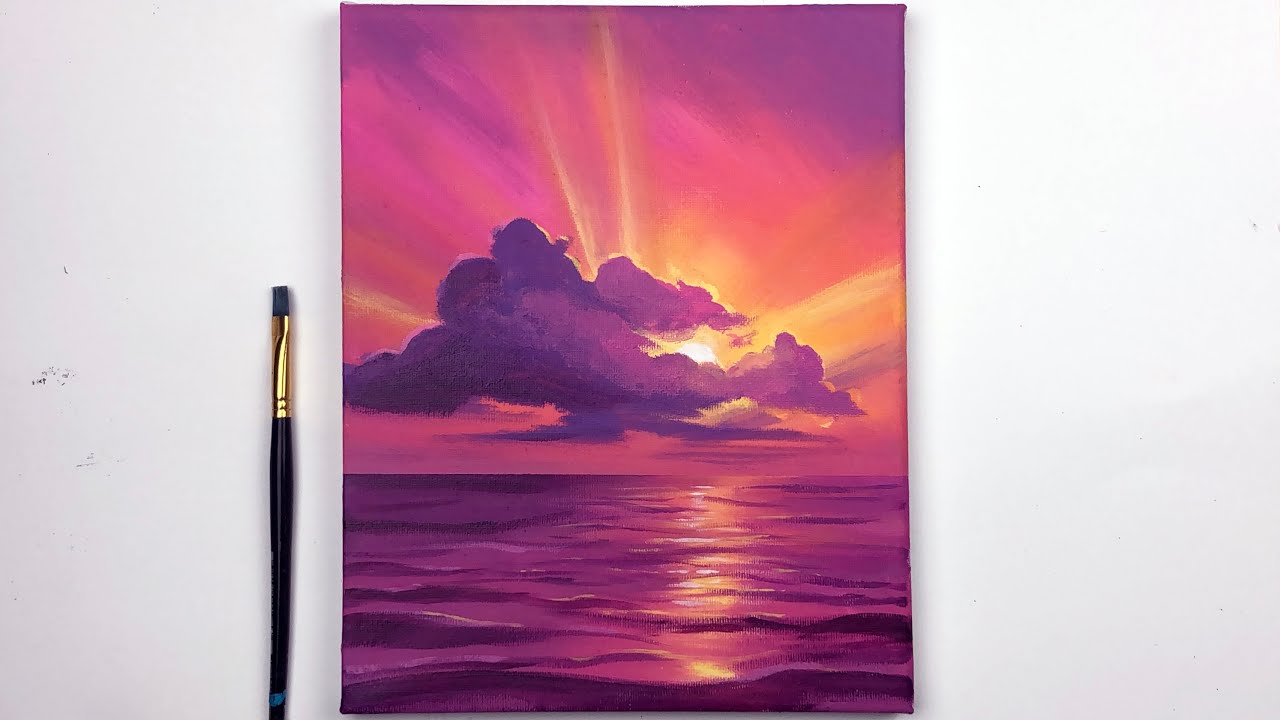 Acrylic Painting for Beginners on Canvas, Calm Sunset