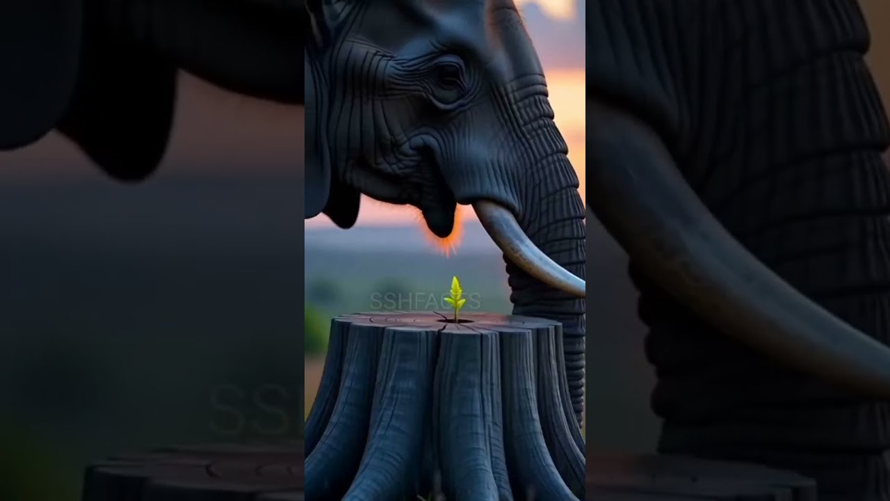 The elephant saves the date palm tree from drying up by seeing water 😭 