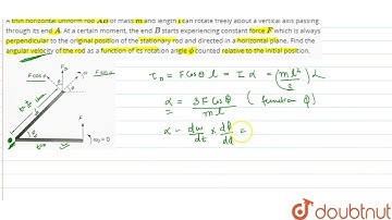 A thin horizontal uniform rod AB of mass m and length l can rotate freely about a vertical axis ...