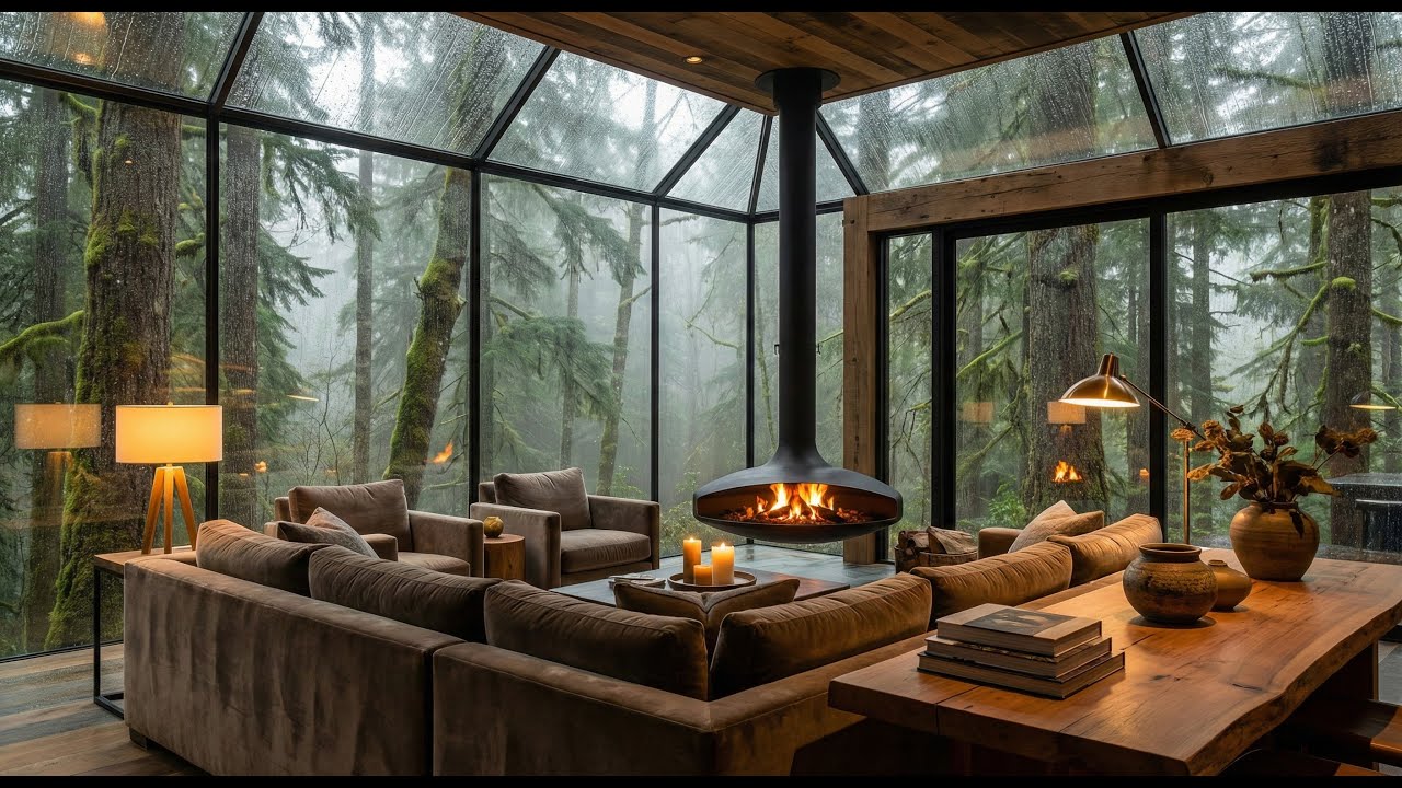 Rainy Forest Glass Cabin | Dark Cinematic Orchestra Music with Deep Bass for Focus & Sleep [8 Hours]