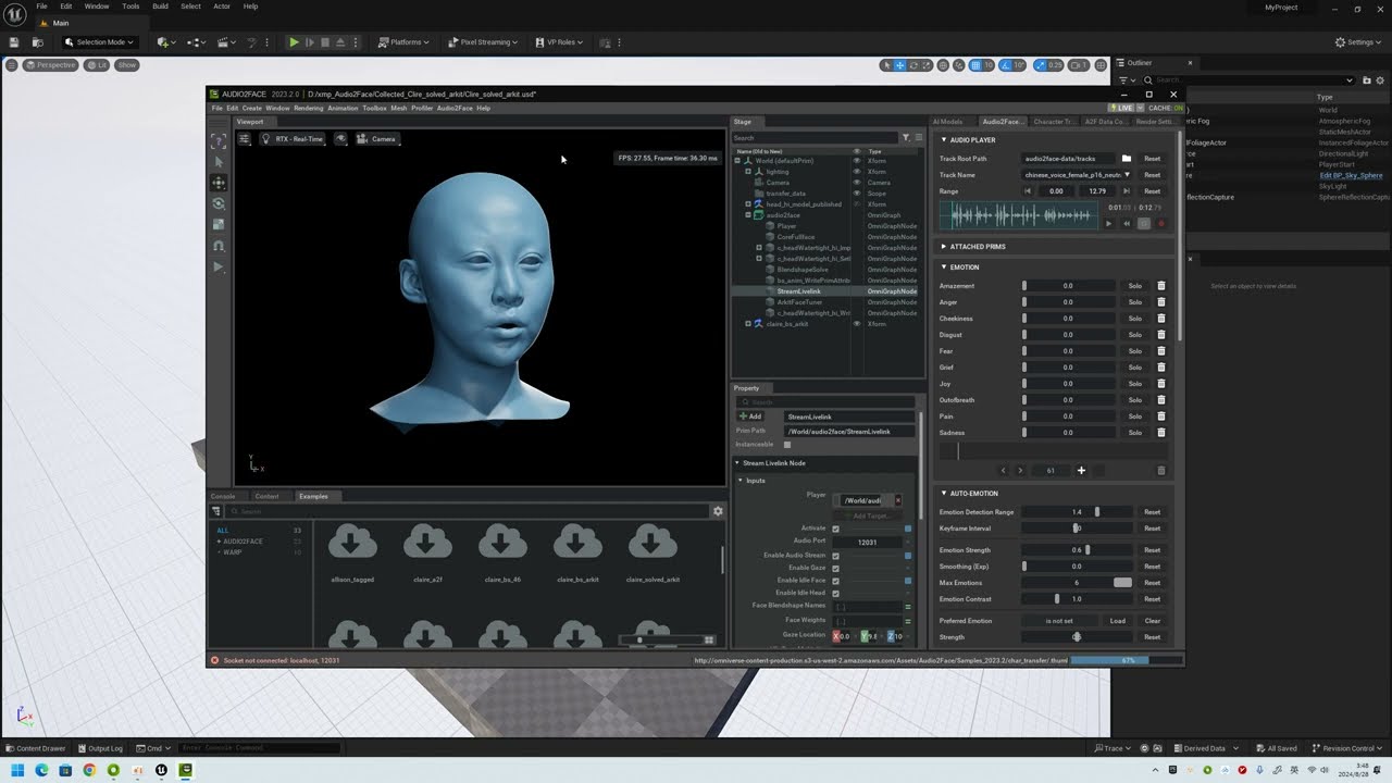 Unreal Engine 5.3.2 Live Link Audio2Face2023.2.0实时连接UE5和Audio2Face