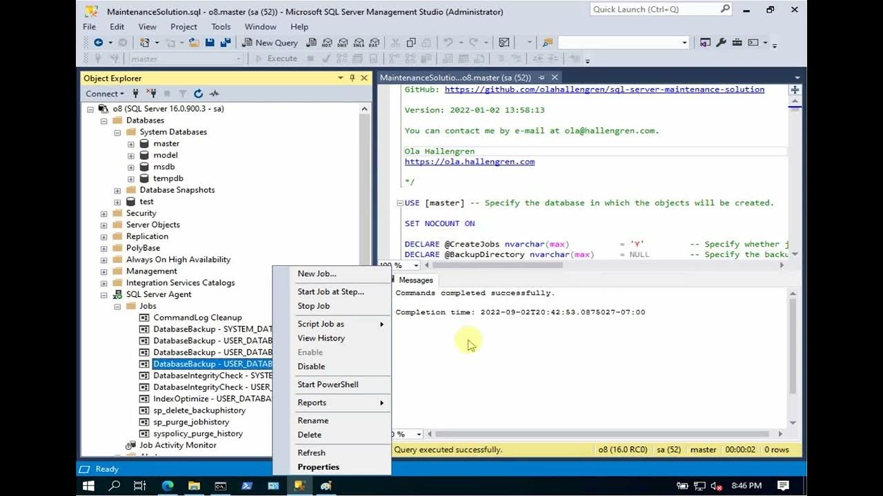 Install Ola Hallengren Scripts for SQL Server 2022 RC0 on Linux - YouTube